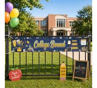 Striscione grande per libri, matite educative celebrative, tappi di laurea per il ritorno al campus, blu navy, con occhielli e corda da appendere, decorazioni per sfondo per feste, per cortile, prato