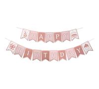 Striscione Happy Birthday - Decorazione di compleanno per ragazzi e ragazze, in cartone, elegante cartello per feste per lo spazio, lo sport o temi traguardi (rosa cipria e oro rosa)