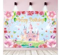 Striscione Happy Birthday di Principesse Castello Floreale Rosa