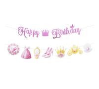 Striscione Happy Birthday Principessa, Colorato Pre-Infilato Striscione Compleanno Principessa Specchio Abito Tacco Alto Corona Floreale Diamanti Decorazioni per Feste Baby Shower Bambine