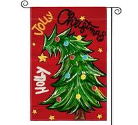 Striscione Holly Jolly Christmas Winter Christmas Tree Resistente Alle Intemperie Bandiera Pace Appendere Striscione Da Giardino Per All'Aperto Attività Decorazioni 12X18 Inch