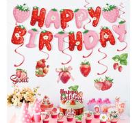 Striscione in alluminio con scritta "She's The Cherry On Top", decorazione per baby shower, addio al nubilato, addio al nubilato, festa di compleanno, per ragazze e donne (striscione con fragole e