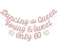 Striscione in oro rosa e argento Dancing Queen Young & Sweet Only 60, striscione Happy 60th Birthday Banner, Cheers to 60 Years Birthday Party Supplies, More Fun Than Three 20 Year Olds 60th Bday