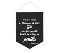 Striscione in tela con scritta "But Jesus looked at them and said with man this is impossible - striscione motivazionale da appendere alla parete, striscione decorativo per la casa, soggiorno, camera