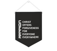 Striscione in tela con scritta "Coffee,christ offers forgiveness for everyone everywhere", 30,5 x 40,6 cm, motivazionale da appendere alla parete, decorazione da parete per camera da letto, cameretta