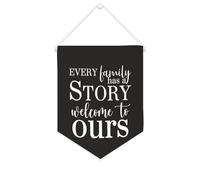 Striscione in tela con scritta "Every Family has a Story Welcome to ours", 25,4 x 30,5 cm, motivazionale da appendere alla parete, decorazione da parete per camera da letto, cameretta dei bambini