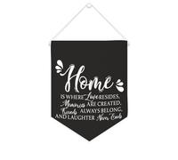 Striscione in tela con scritta "Home is Where Love Resides, Memories Are Created, Friends Always Belong", da appendere alla parete, per soggiorno, camera da letto, ufficio