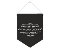 Striscione in tela con scritta "I have set before you an open door and no man can shut it", 25,4 x 30,5 cm, bandiera motivazionale da appendere alla parete, decorazione da parete per camera da letto