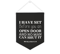 Striscione in tela con scritta "I have set before you an open door and no man can shut it", 30,5 x 40,6 cm, bandiera motivazionale da appendere alla parete, decorazione da parete per camera da letto