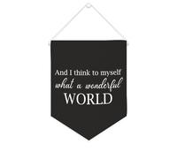 Striscione in tela con scritta in inglese "And I Think to Myself What A Wonderful World", da appendere alla parete, decorazione per la casa, per soggiorno, camera da letto, ufficio, regali per le