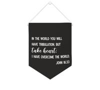 Striscione in tela con scritta in inglese "In The World You Will Have Tribulation. But Take Heart", da appendere alla parete, decorazione per la casa, per soggiorno, camera da letto, ufficio, regali