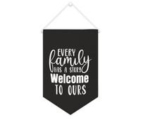 Striscione in tela con scritta in lingua inglese "Every Family has a Story Welcome to ours", 25 x 38 cm, motivazionale da appendere alla parete, decorazione da parete per camera da letto, cameretta