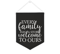 Striscione in tela con scritta in lingua inglese "Every Family has a Story Welcome to ours", 30,5 x 40,6 cm, motivazionale da appendere alla parete, decorazione da parete per camera da letto