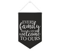 Striscione in tela con scritta in lingua inglese "Every Family Has A Story Welcome to Ours", da appendere alla parete, decorazione per la casa, per soggiorno, camera da letto, ufficio, regali per le