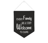 Striscione in tela con scritta in lingua inglese "Every Family Has A Story Welcome to Ours", da appendere alla parete, decorazione per la casa, per soggiorno, camera da letto, ufficio, regali per le