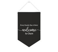 Striscione in tela con scritta in lingua inglese "Every Family Has A Story Welcome to Ours", da appendere alla parete, decorazione per la casa, per soggiorno, camera da letto, ufficio, regali per le
