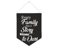 Striscione in tela con scritta in lingua inglese "Every Family Has A Story Welcome to Ours", da appendere alla parete, decorazione per la casa, per soggiorno, camera da letto, ufficio, regali per le