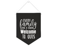 Striscione in tela con scritta in lingua inglese "Every Family Has A Story Welcome to Ours", da appendere alla parete, decorazione per la casa, per soggiorno, camera da letto, ufficio, regali per le