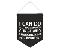Striscione in tela con scritta in lingua inglese "I can do all things through Christopher who strongens" da appendere alla parete, striscione decorativo da parete per la casa, per soggiorno, camera da