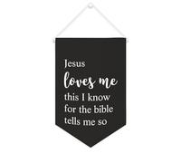 Striscione in tela con scritta in lingua inglese "Jesus Loves Me This I Know For The Bible Tells Me So So So - Striscione motivazionale da appendere alla parete, decorazione per la casa, soggiorno