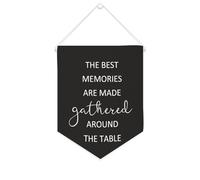 Striscione in tela con scritta in lingua inglese "The Best Memories Are Made Gathered Around The Table", da appendere alla parete, decorazione per la casa, per soggiorno, camera da letto, ufficio