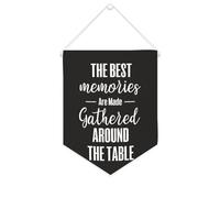 Striscione in tela con scritta in lingua inglese "The Best Memories Are Made Gathered Around The Table", da appendere alla parete, decorazione per la casa, per soggiorno, camera da letto, ufficio