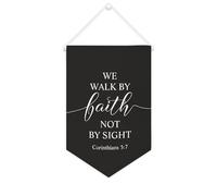 Striscione in tela con scritta in lingua inglese "We Walk by Faith Not by Sight Corinthians 5:7", da appendere alla parete, per la casa, per soggiorno, camera da letto, ufficio, regali per le vacanze