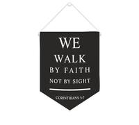 Striscione in tela con scritta in lingua inglese "We Walk by Faith Not by Sight Corinthians 5:7", da appendere alla parete, per la casa, per soggiorno, camera da letto, ufficio, regali per le vacanze