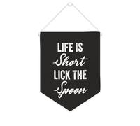 Striscione in tela con scritta "Life Is Short Lick The Spoon", 25,4 x 30,5 cm, motivazionale, da appendere alla parete, decorazione da parete per camera da letto, cameretta dei bambini, decorazione
