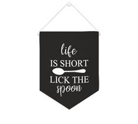 Striscione in tela con scritta "Life Is Short Lick The Spoon", da appendere alla parete, decorazione per la casa, per soggiorno, camera da letto, ufficio, regali per vacanze, 25,4 x 30,5 cm