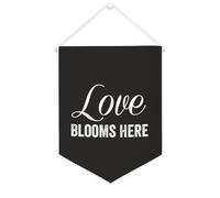 Striscione in tela con scritta "Love Blooms Here", da appendere alla parete, per soggiorno, camera da letto, ufficio, regali per vacanze, 30,5 x 40,6 cm