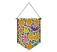 Striscione in tessuto da appendere per Halloween con stampa leopardata gialla brillante con asta telescopica banner in tessuto decorazioni da cortile all'aperto per ufficio, scuola, aula, dormitorio