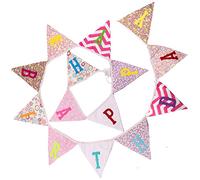 Striscione in tessuto di buon compleanno, 3,30 m, con bandierine floreali a triangolo su entrambi i lati, con 14 gagliardetti floreali per decorazioni per la camera da letto del Brithday