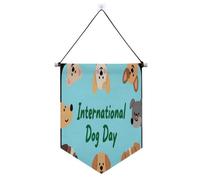 Striscione internazionale per la giornata del cane con molti cani da appendere con asta telescopica per cortile, decorazione per patio, ufficio, scuola, aula, dormitorio, casa