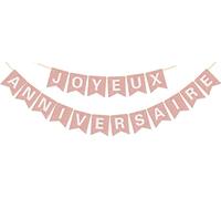 Striscione Joyeux Anniversaire pre-infilato - NO DIY - con lettere lucide Striscione Joyeux Anniversaire glitterato per decorazioni e forniture per feste di compleanno in oro rosa