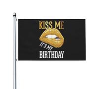 Striscione Kiss Me It'S My Birthday Doppia Faccia Bandiera Pace Con 2 Occhielli Segnali Da Giardino Per Camere Prato Letto 3X5 Ft
