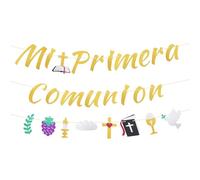 Striscione la Mia Prima Comunione, Oro Glitter Cartello Religioso per Battesimo Pre-Infilato Decorazioni la Festa della Prima Comunione per Bambini Cristiani Maschi e Femmine Baby Shower