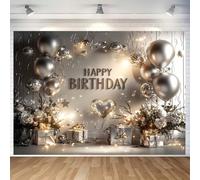 Striscione multifunzione per il compleanno - Disegno di palloncini bianchi e argento, adatto a tutte le età, in poliestere, ottimo per le celebrazioni in giardino 150*100cm,110*180cm,150*210CM,180*230