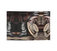 Striscione natalizio con cappello da cowboy, con stivali in stile western, 119,4 x 180,3 cm, per Natale, feste notturne, riunioni di amici