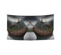 Striscione natalizio con stampa di barca Vikings, decorazione per interni ed esterni, decorazione per la casa per feste, portico bar, sfondo da appendere