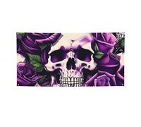Striscione natalizio con stampa di teschio con rose viola, cartello decorativo per Halloween, Natale, giardini e bar