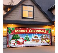 Striscione natalizio per esterni, decorazione natalizia per porta del garage, striscione con scritta "Merry Garage", decorazione murale per porte di garage, 2,8 x 4 m, grande, per feste (argento, 26 x