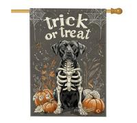 Striscione nero per cani di Halloween, decorazione, bandiera da giardino su entrambi i lati, design con zucca e scheletro per decorazione esterna del prato 71 x 101 cm