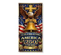 Striscione patriottico per porta che celebra l'America, design vintage con aquila e campana, decorazione festiva per il giorno dell'indipendenza, 91 x 182