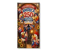 Striscione patriottico per porta che festeggia, divertente design colorato con pollo per il giorno dell'indipendenza, decorazione per le festività del 4 luglio, 91 x 182 cm