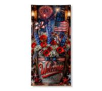 Striscione patriottico per porta di benvenuto, decorazione floreale rustica rossa, bianca e blu, decorazione estiva per il giorno dell'indipendenza, 91 x 183 cm