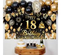 Striscione per 18° Compleanno Nero e Oro 180x110 cm - Decorazione per Feste Premium con Sfondi Fotografici per Camera Giovani, Feste in Giardino e Foto Ricordo (Poliestere, Riutilizzabile)