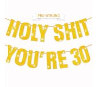 Striscione per 30° compleanno, decorazioni per 30° compleanno per uomini e donne, striscione personalizzato glitterato dorato per 30° compleanno, pre-infilato, Holy Shit You're 30 Congratulations
