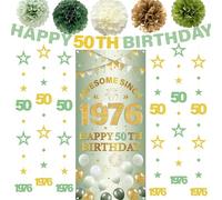 Striscione per 50° compleanno da uomo, 13 pezzi verde oro impressionante dal 1976 striscioni numero 50 cerchio puntino scintillio stella ghirlanda pompon per feste di cinquant'anni decorazione