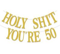 Striscione per 50° compleanno, Holy Shit You're 50, Cheers to 50 Years Banner, 50 & Favoloso, Divertente 50° Anniversario Forniture per feste Oro Glitter
